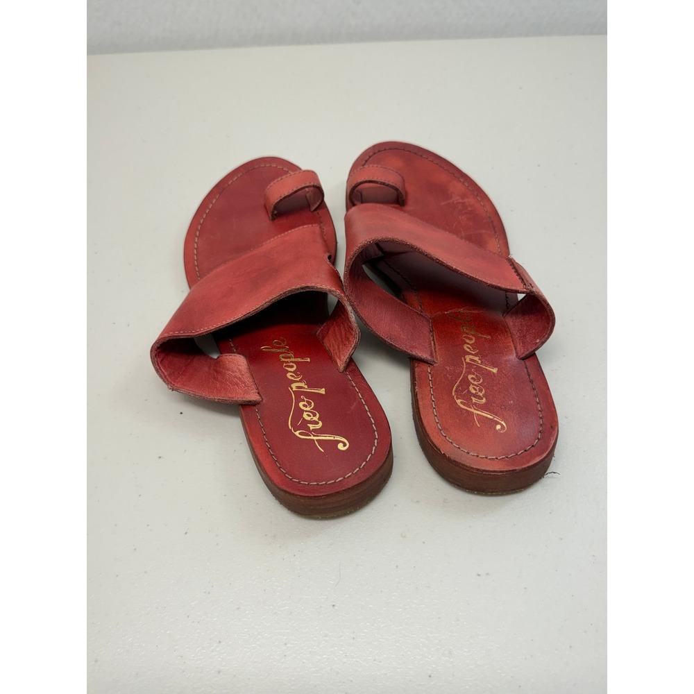 Free People Red Genuine Leather Toe Loop Slide Flat Sandals EU 37 US 7 - Picture 4 of 6